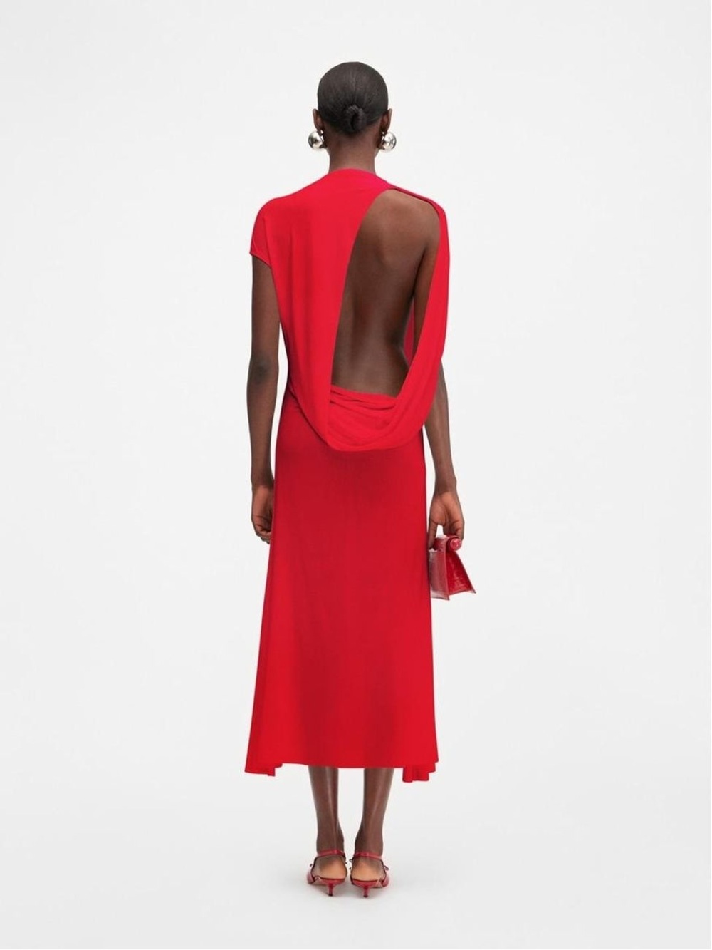 Jacquemus La Robe Salerno Red Backless Draped Midi Dress